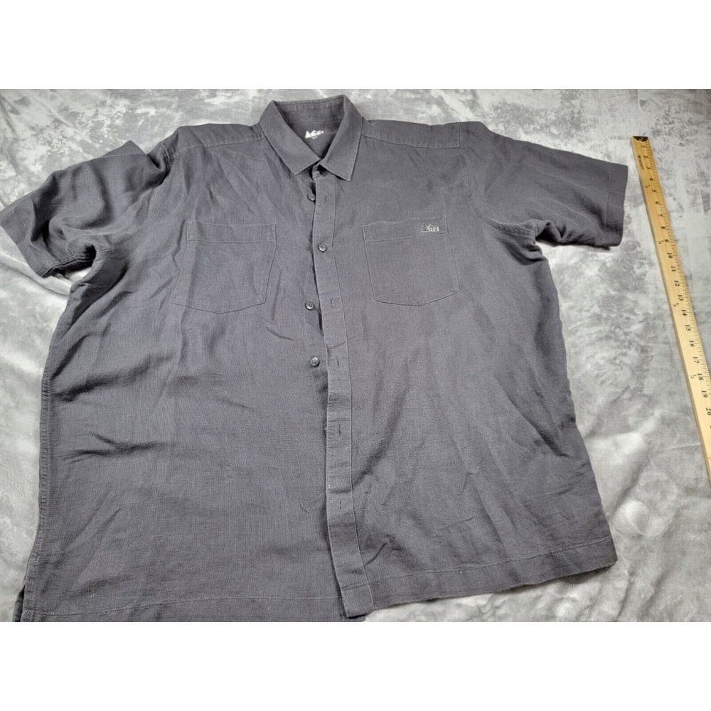 REI Mens XL Linen Cotton Shirt dark Gray - Short‎ Sleeve - Casual Resort Travel